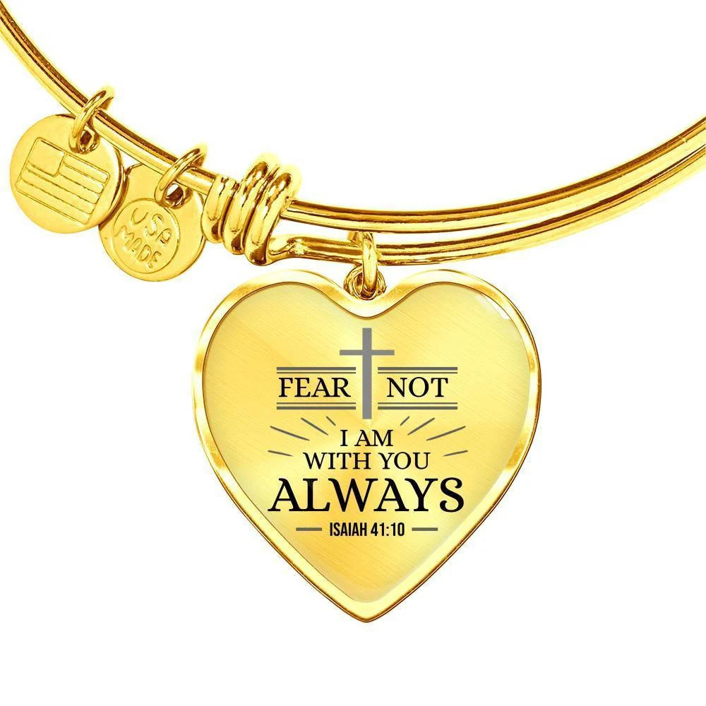 Isaiah 41:10 Fear Not Personalized Engraved Gold Heart Bangle Bracelet Custom